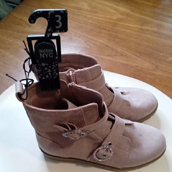 Tan Ankle Boots with Decorative Straps and Side Zipper - Picture 2 of 8